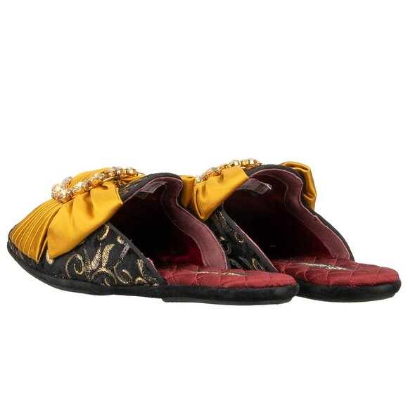 Dolce & Gabbana - Crystal Pearl Silk Bow Velvet Shoes Slipper MARCELLO Black Gol - Picture 4 of 5